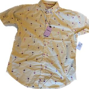 New XL Drill Collection Short sleeve button up shirt. Gold/purple palm trees.